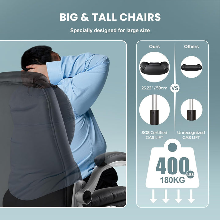 IWMH Bürostuhl Ergonomischer Schreibtischstuhl Chefsessel Drehstuhl mit hochklappbarer Armlehne, höh