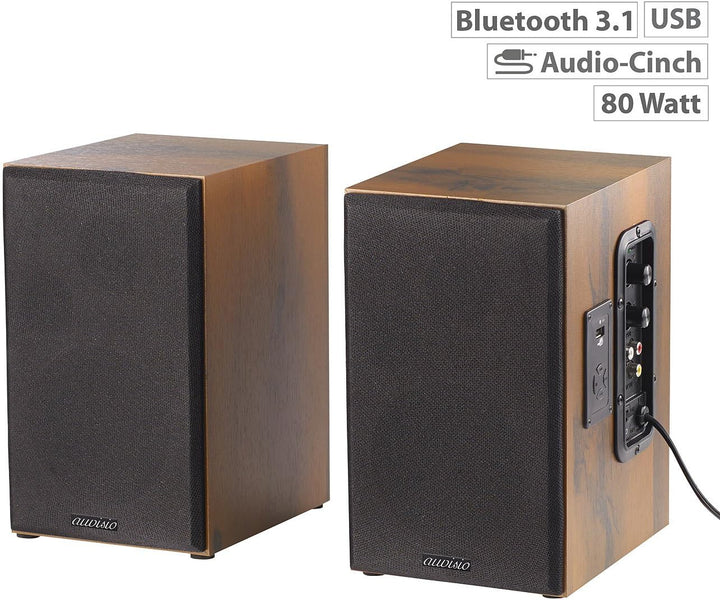 auvisio Lautsprecher Holzgehäuse: Aktives Stereo-Regallautsprecher-Set im Holz-Gehäuse mit Bluetooth