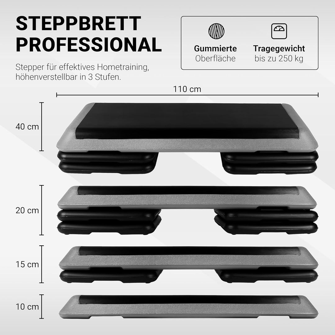 Steppbrett Professional inkl. Übungsposter + Work Out App GRATIS | 3 - Fach höhenverstellbar Studio