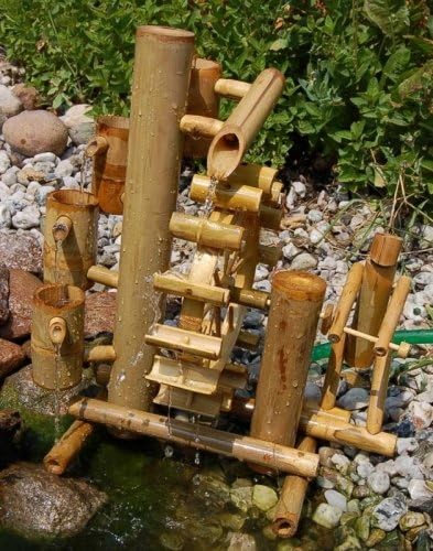 Wilai Bambus Wasserspiel Gartendeko Brunnen Wasserfall für Garten Gartenteich Terrasse Balkon 40 cm