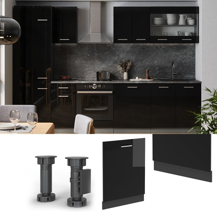 Vicco Geschirrspülblende R-Line, Schwarz Hochglanz, 60 cm ohne Arbeitsplatte, zur freien Kombination