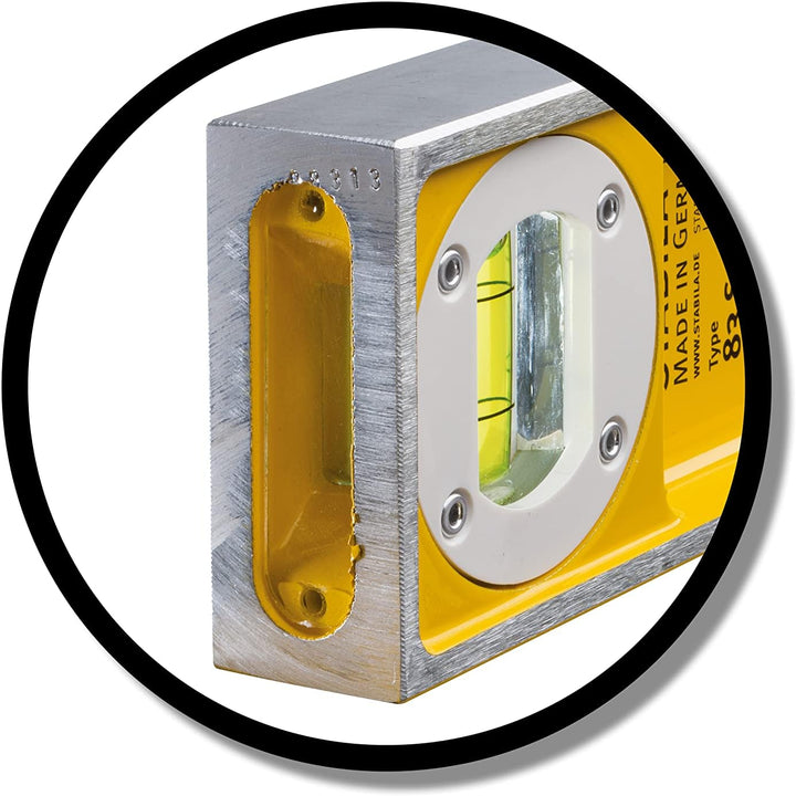 Stabila Wasserwaage Type 83 S, 80 cm, extrem robustes Alu-Druckgussprofil, 1 Horizontal-Libelle, 2 V
