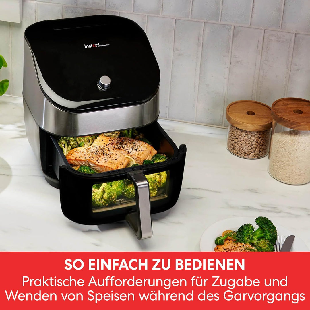 Instant Vortex Plus mit ClearCook - 5.7L Digitale Gesunde Heissluftfritteuse, Edelstahl, 6-in-1 Smar