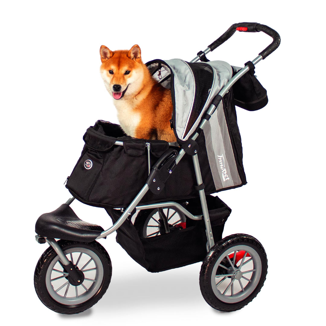 Innopet Hundebuggy Comfort Efa Eco Schwarz/Silber - Einhändig faltbarer Hunde- & Katzenwagen mit pan