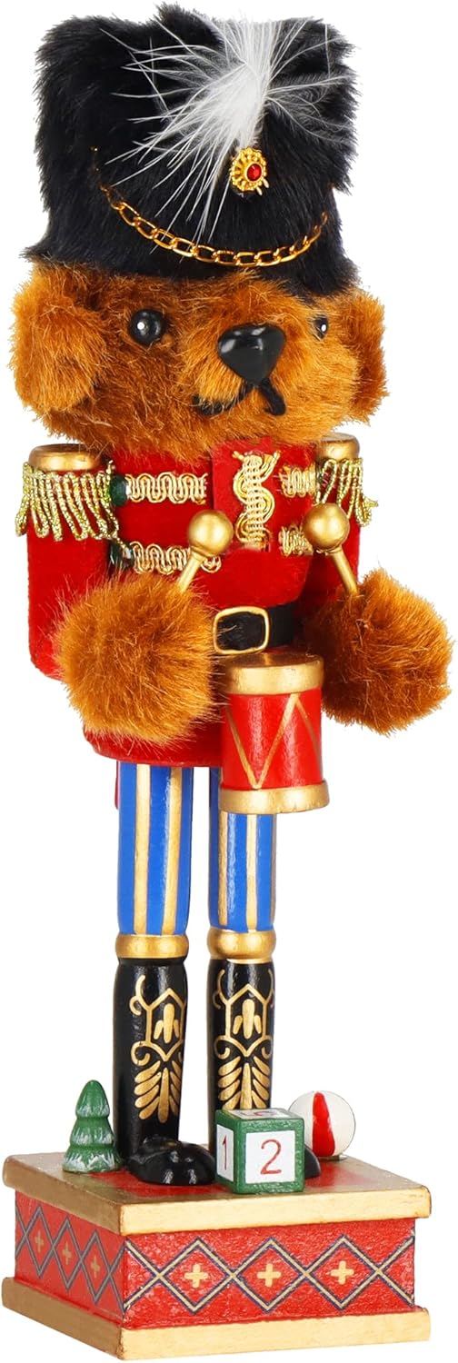 SPRINGOS Nussknacker-Bär mit Militärmütze und Trommel 37,5 cm Dekofigur Weihnachtsdekoration Braun,