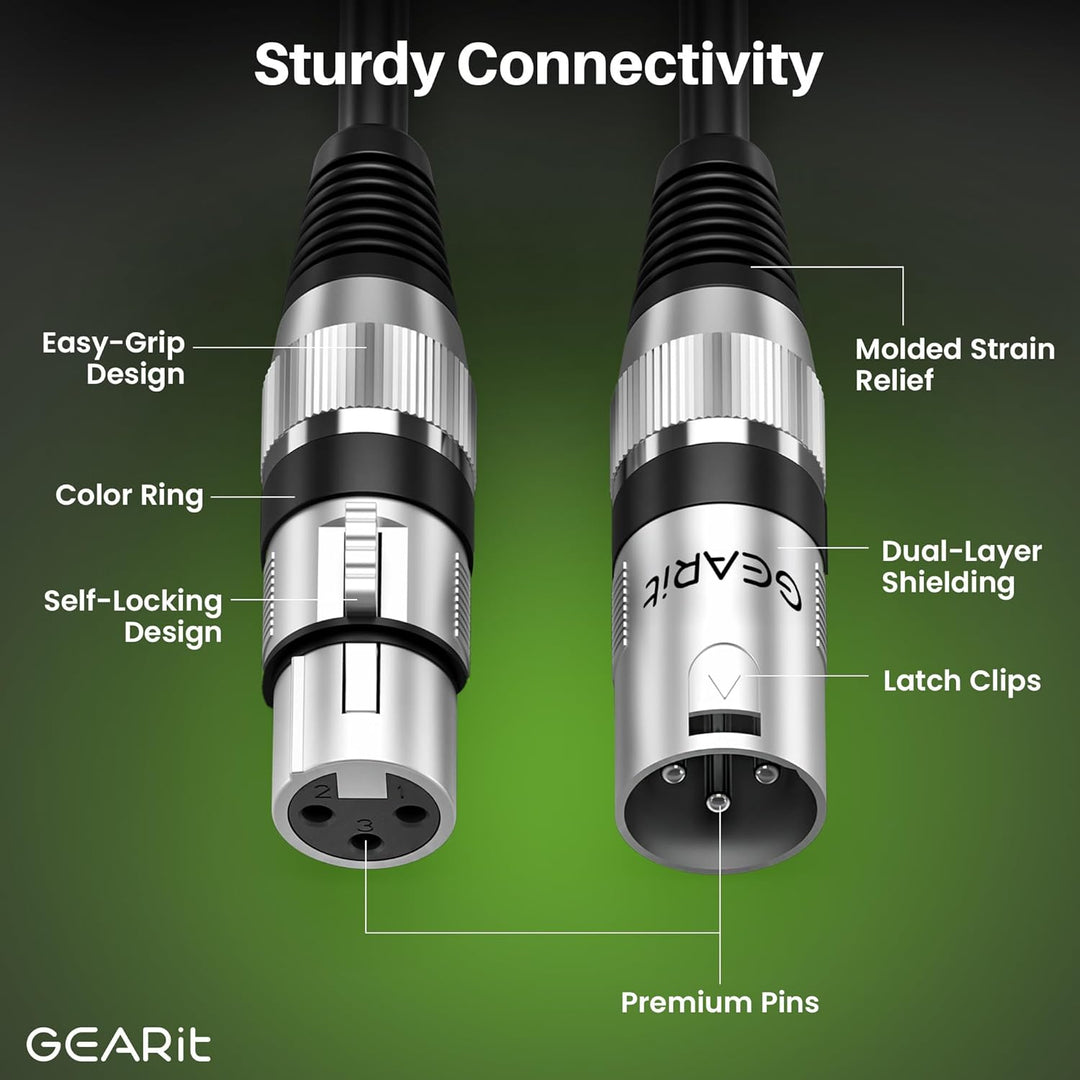 GearIT DMX auf DMX Bühnenbeleuchtungskabel (15 m, 2er-Pack) DMX Stecker auf Buchse (XLR-kompatibel),