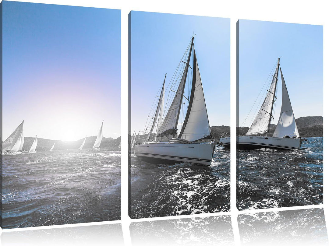 Pixxprint Luxusyachten bei Segelregatta als Leinwandbild/Grösse: 3 Teilig (120x80) cm/Wandbild/Kunst