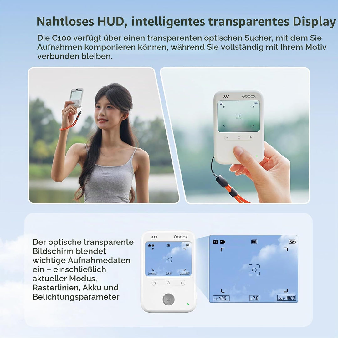 Godox C100 Belichtungsmesser Kamera mit transparentem Sucher und OTG | Optischer Sucher mit nahtlose