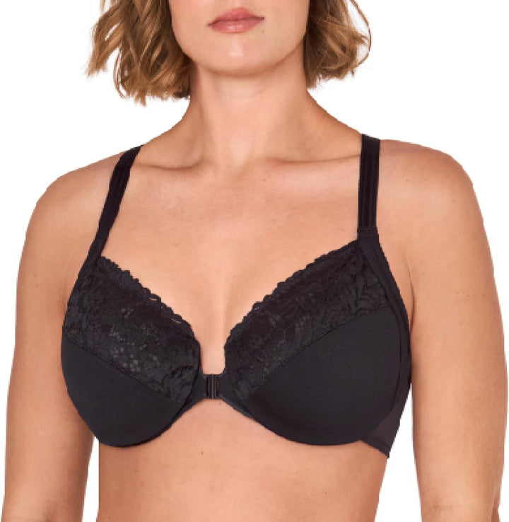 DELIMIRA Damen Vorderverschluss BH mit Bügel Vollständige Abdeckung Grosse Grössen 75B Schwarz, 75C