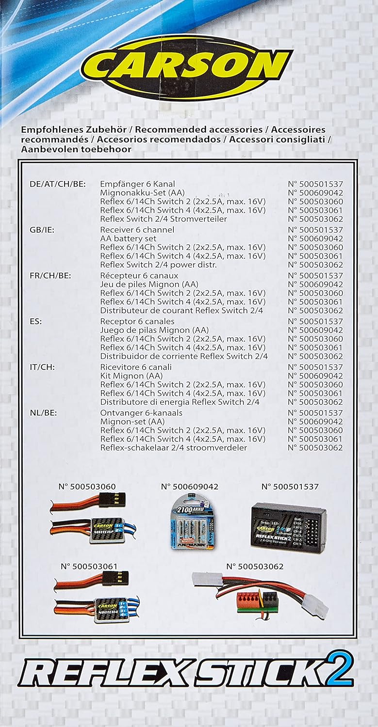 Carson 500501006 FS Reflex Stick II 2.4 GHz – 6-Kanal-Fernsteueranlage, Fernbedienung mit Empfänger