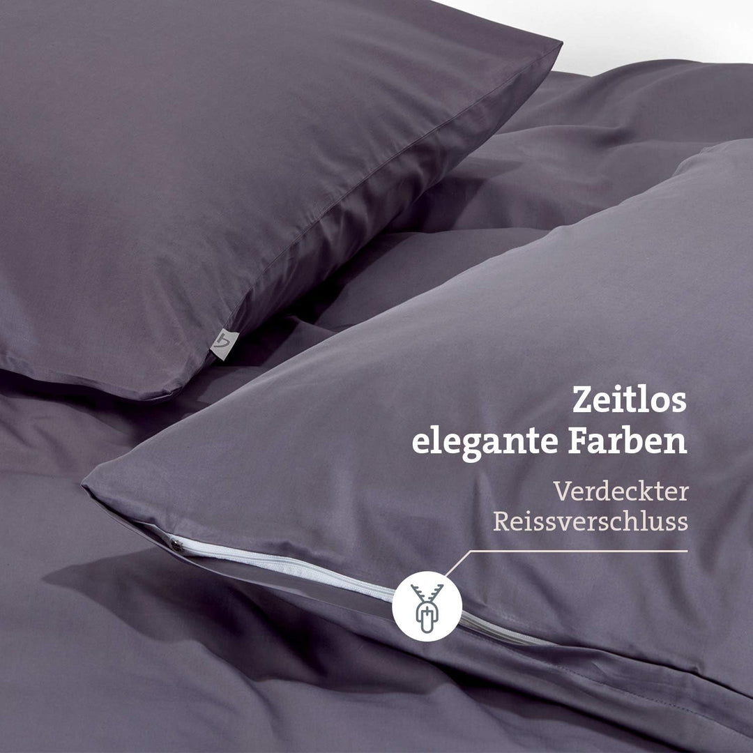 herzbach home Premium Mako-Satin Bettwäsche Set aus 100% Baumwolle (135 x 200 cm + 80 x 80 cm, Anthr