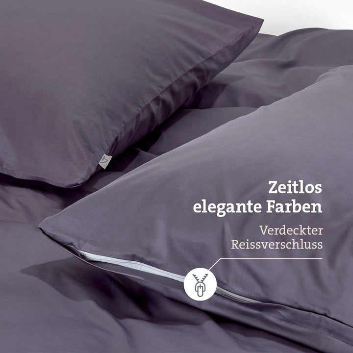 herzbach home Premium Mako-Satin Bettwäsche Set aus 100% Baumwolle (135 x 200 cm + 80 x 80 cm, Anthr