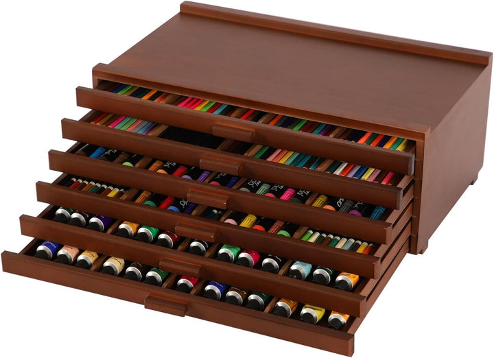VISWIN 6-Schublade Holz Künstler Supply Storage Box mit abnehmbaren Trennwänden, Premium Buche Holz