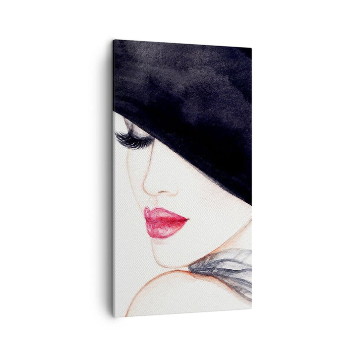 Bilder auf Leinwand Frau Lippen Hut Eleganz Leinwandbild mit Rahmen 45x80cm Wandbilder Dekoration Wo