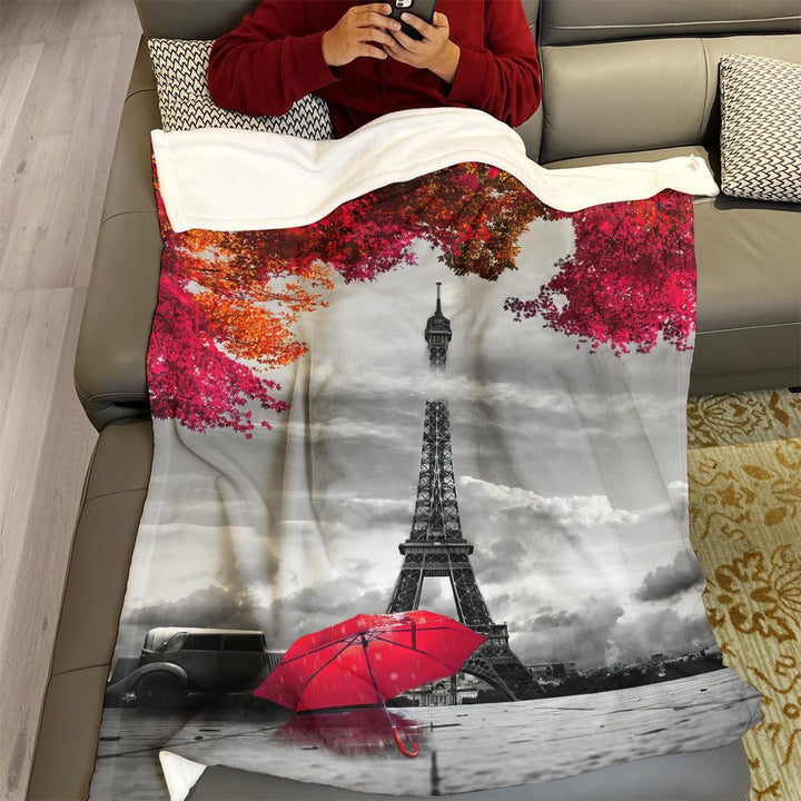 Violetpos Dick Decke Weich Wärme Gemütlich Flanell-Fleece Sofadecke Deckeldecke Paris Eiffelturm Red