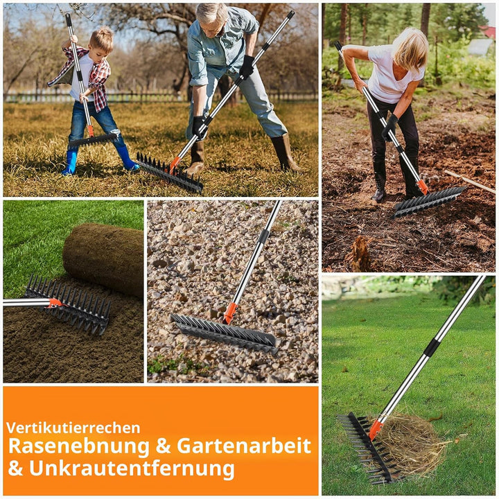 Rechen für Rasenflächen, 38,1 cm, mit verbesserten Dual-Action-Zinken, effizienter Gartenrechen mit