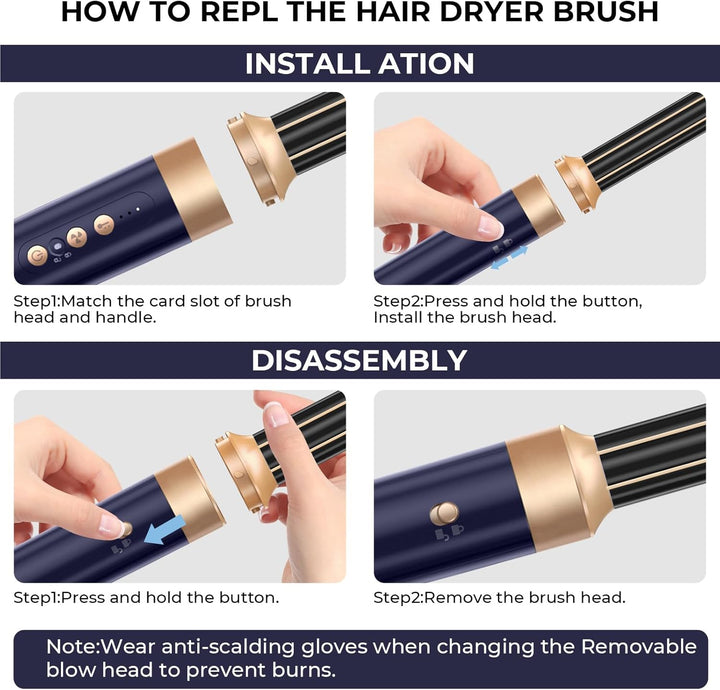 Airstyler 7 in 1,1400w Föhn mit Diffusor Haartrockner mit 3 Temperatur, Multi Hairstyler Set, 30mm A