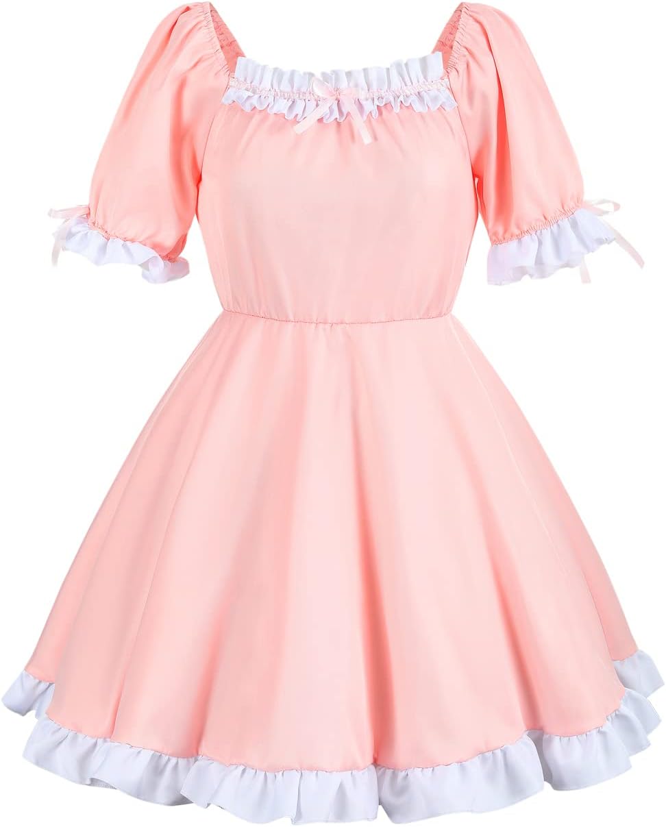 nbe - Niedliches Anime Französisch Dienstmädchenkleid mit 12-TLG. Kuchengarnitur, Herz-Choker-Kostüm