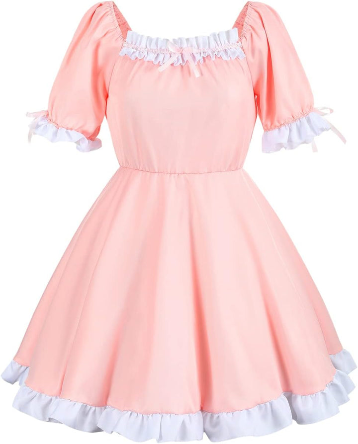 nbe - Niedliches Anime Französisch Dienstmädchenkleid mit 12-TLG. Kuchengarnitur, Herz-Choker-Kostüm