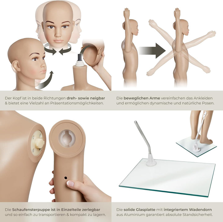 TecTake Schaufensterpuppe Zerlegbare Puppe | drehbar und beweglich | Glasplatte mit Wadendorn - Vers