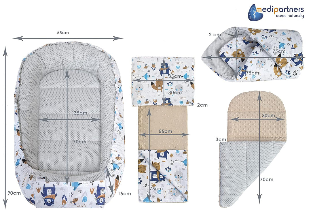 Medi Partners 5 teilig Babynestchen Set Babynest 100x60x15 herausnehmbarer Einsatz Bett Kuschelnest