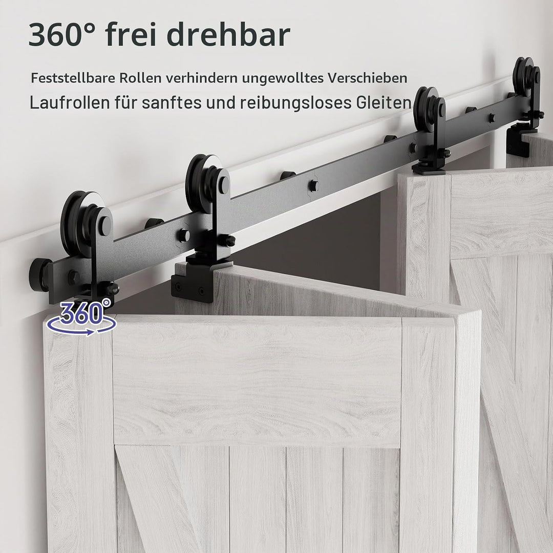 153cm/5FT Bifold Schiebetürbeschlag Schiebetüren Schiebetürsystem Komplettset Laufschiene Rollen Set
