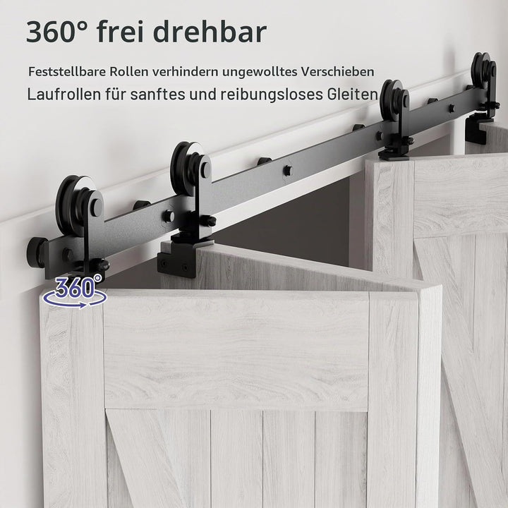 153cm/5FT Bifold Schiebetürbeschlag Schiebetüren Schiebetürsystem Komplettset Laufschiene Rollen Set