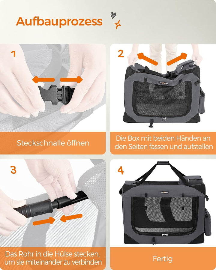 Feandrea Hundebox faltbar, Transportbox Hund, XL, Hundetasche, Oxford-Gewebe, Netzstoff, atmungsakti
