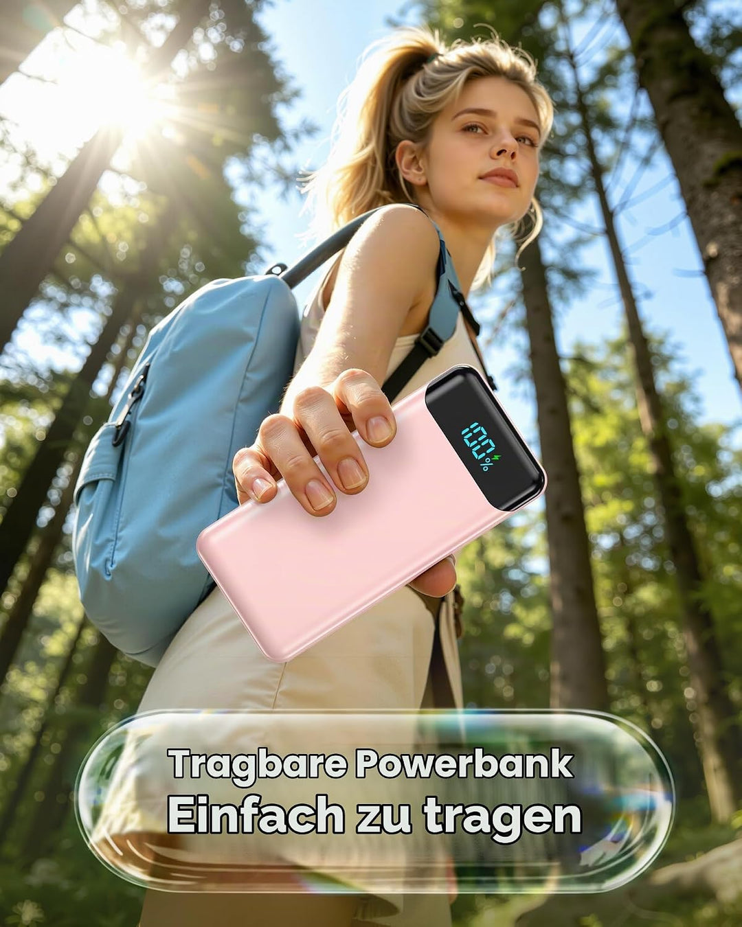 Enerwow Power Bank 27000mAh 22.5W Schnellladen mit Integriertem USB-C Kabel | Externer Akkupack 4 Au
