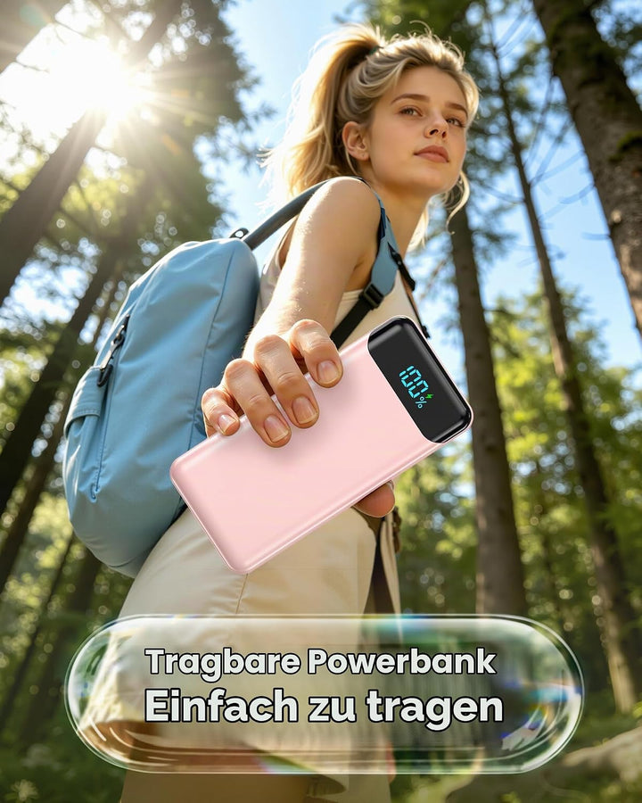Enerwow Power Bank 27000mAh 22.5W Schnellladen mit Integriertem USB-C Kabel | Externer Akkupack 4 Au