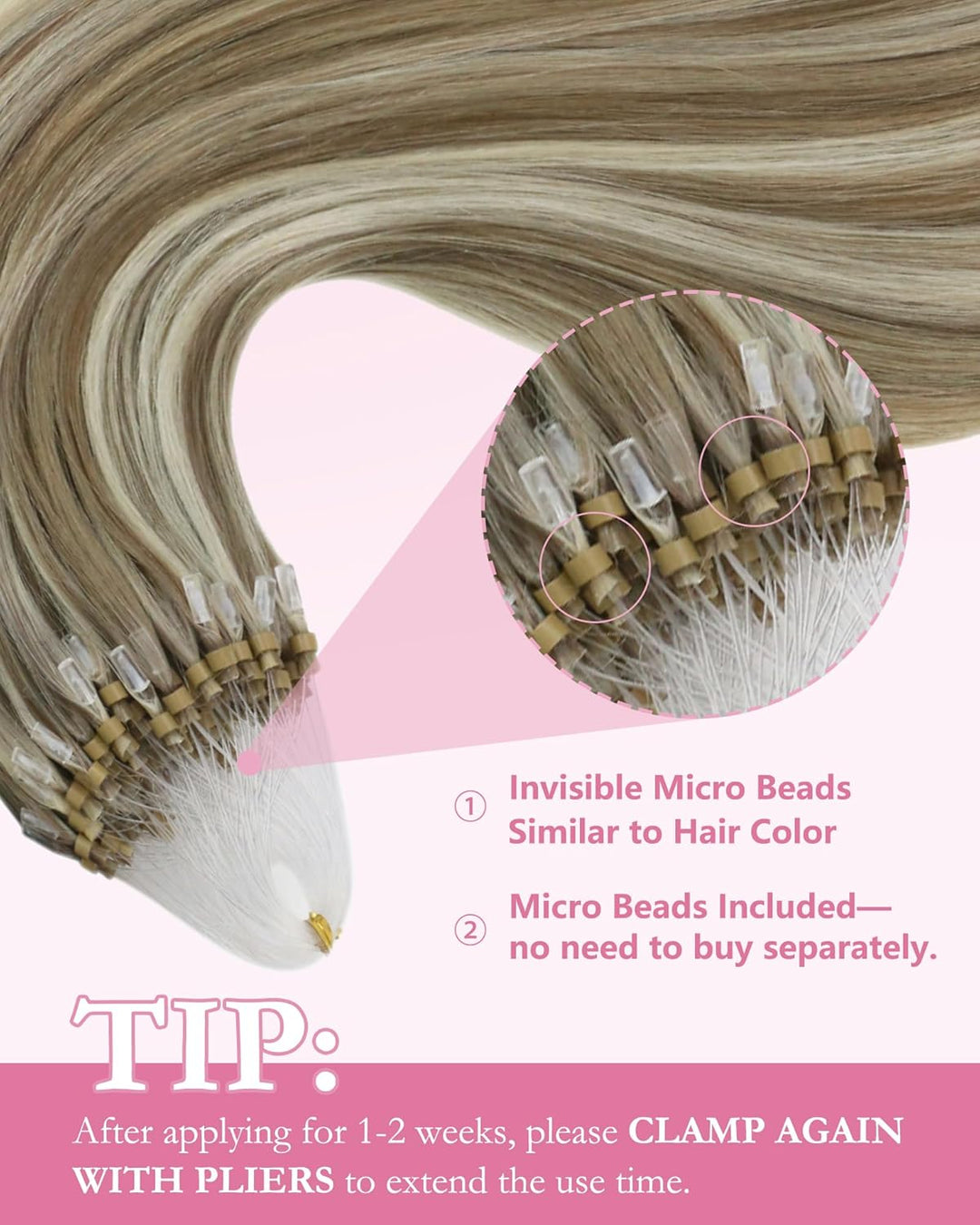 YoungSee Microring Extensions Echthaar Hellbraun Micro Ring Extensions 40 cm Microring Hair Extensio