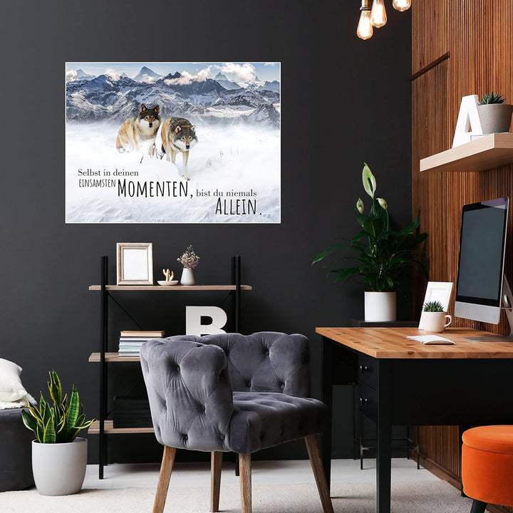 wandmotiv24 Poster als Wanddeko, Grösse 80x60cm, Wolfsrudel, Niemals allein, Wölfe, Wolf, Berge, Tie
