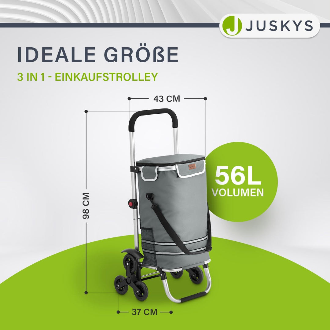 Juskys 3in1 Einkaufstrolley für Treppen - 56 L, modern & klappbar - Treppensteiger Trolley zum Shopp