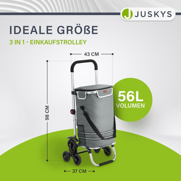 Juskys 3in1 Einkaufstrolley für Treppen - 56 L, modern & klappbar - Treppensteiger Trolley zum Shopp