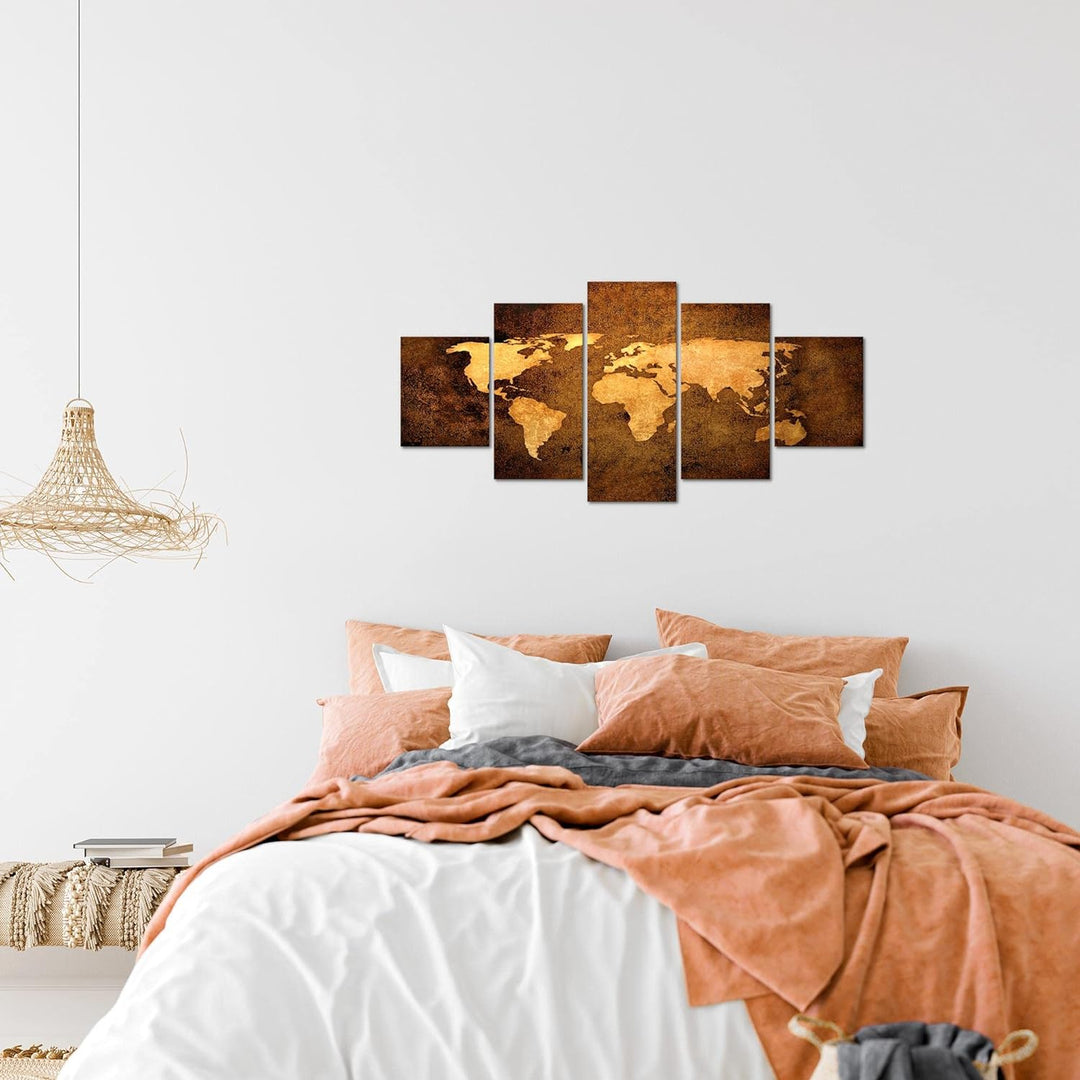 Runa Art Wandbilder Weltkarte 5 Teilig Bild auf Vlies Leinwand Deko Büro Wohnzimmer Abstrakt Beige B