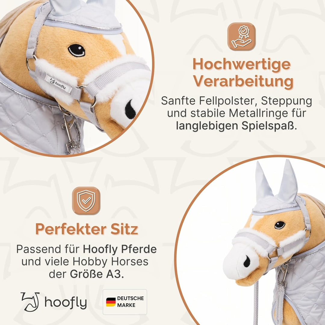 Hobby Horse Zubehör Set – Halfter mit Strick, Decke &amp; Fliegenhaube in Grau für Hobby Horses [TÜV gep