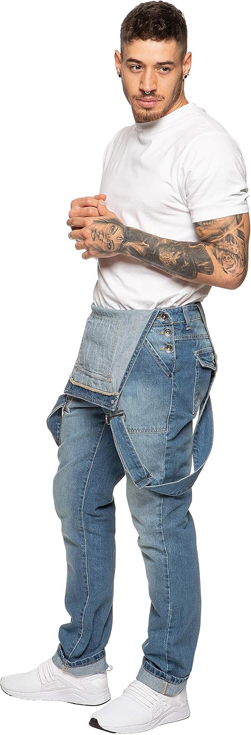 989Zé ENZO Latzhose für Herren, Jeansblau, Arbeitsmode, Latzhose, lässiger Overall, Jeans, Taillengr