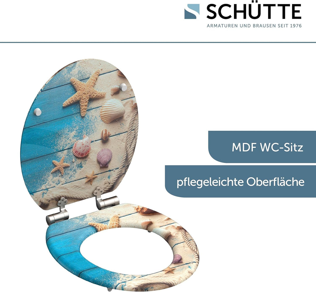 SCHÜTTE WC-Sitz BEACH WOOD mit Absenkautomatik aus Holz | Toilettensitz mit Klodeckel | Holzkern Toi