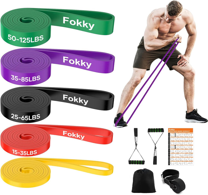 Fokky Fitnessbänder 5 Set, Widerstandsband Resistance Bands Set in 5 Stärke, Fitnessband mit Türanke