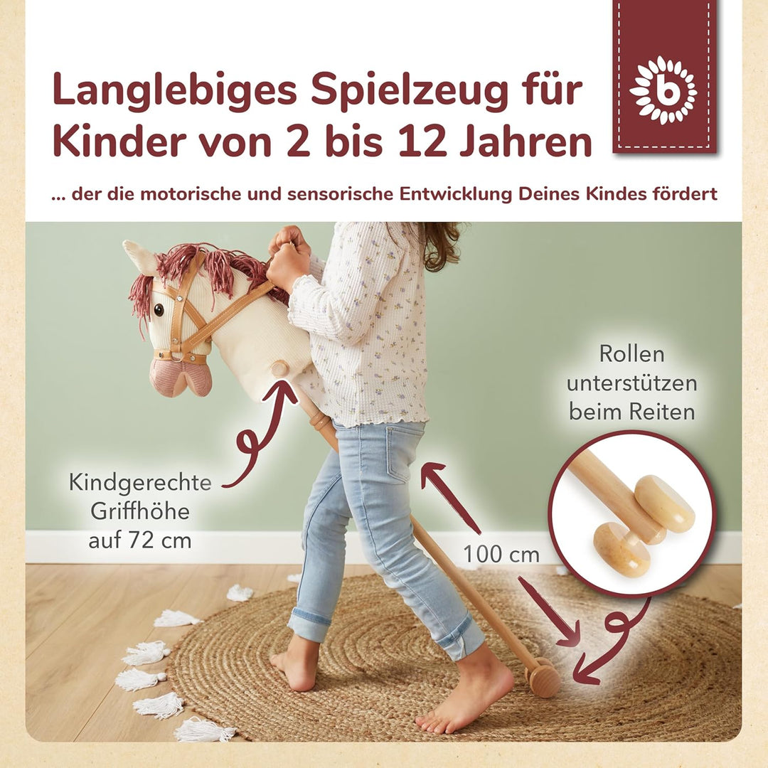 Bieco Steckenpferd Ginger | Hobby Horse | Rollen | Holz Stab | Stock Pferde Schöne für Kinder Stockp