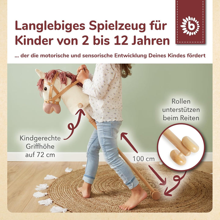 Bieco Steckenpferd Ginger | Hobby Horse | Rollen | Holz Stab | Stock Pferde Schöne für Kinder Stockp