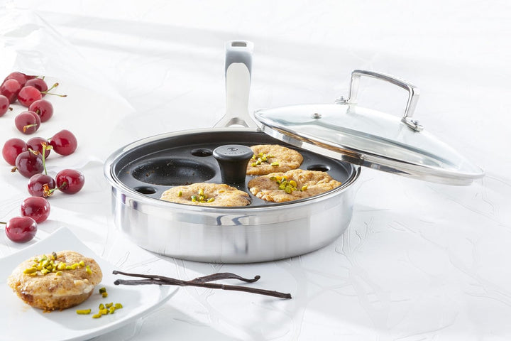 Le Creuset Unbeschichtete Sautépfanne mit Pochiereinsatz aus 3-ply Edelstahl, 20 x 5 cm, 96204220001