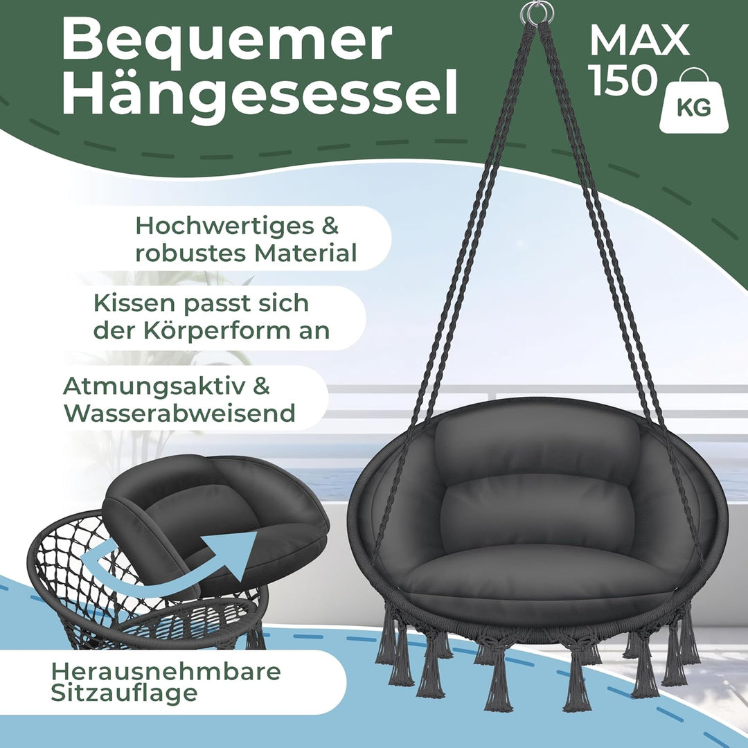 KESSER® Hängesessel mit Kissen - Chill Hängestuhl zum Aufhängen für Erwachsene & Kinder Hängematte b