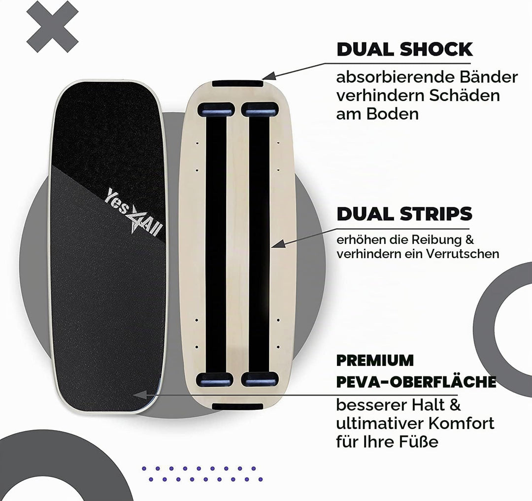 Yes4All Indoorboard aus Holz, Surf Balance Board mit glatter Oberfläche und Rolle für alle Trainings