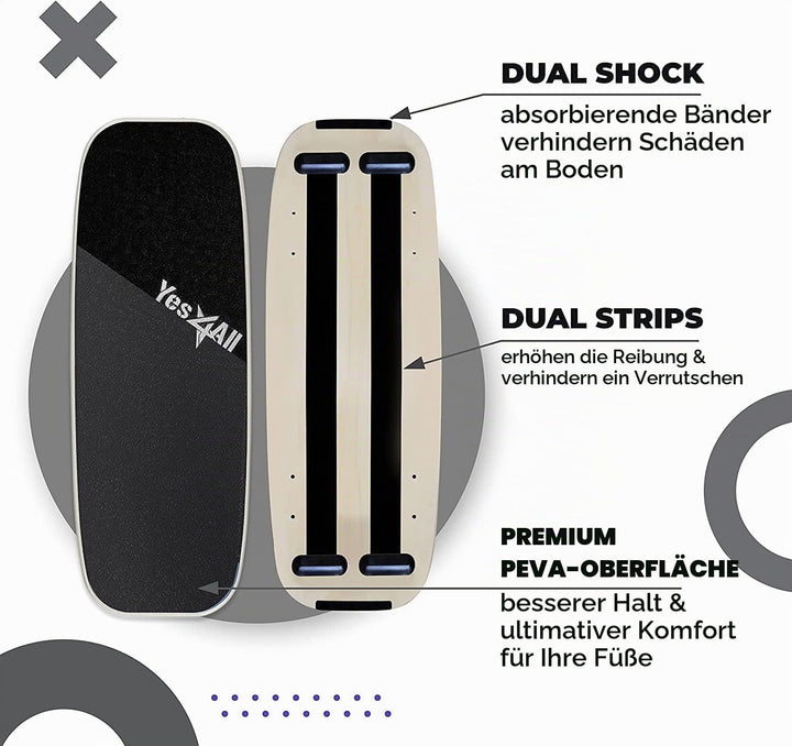 Yes4All Indoorboard aus Holz, Surf Balance Board mit glatter Oberfläche und Rolle für alle Trainings