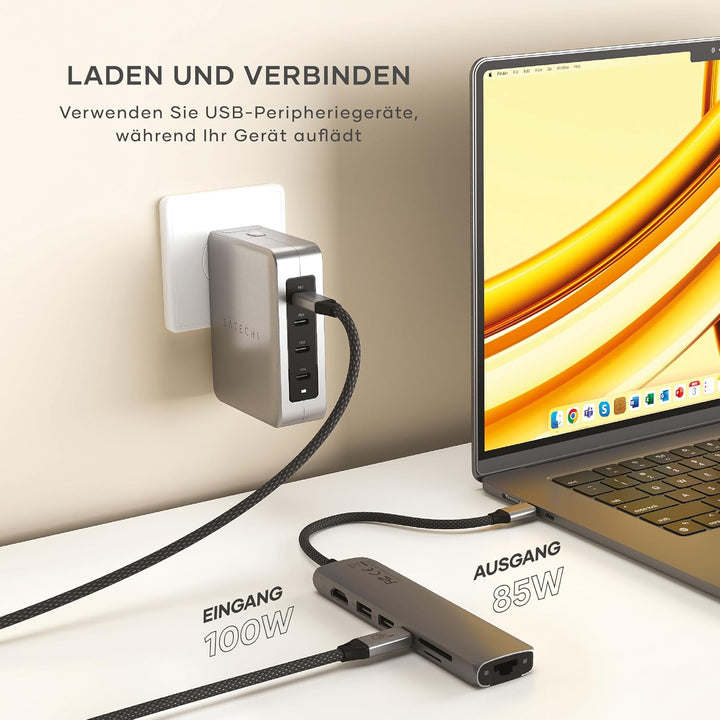 SATECHI 7-in-1 USB-C Hub Slim Plus, Multiport-Adapter mit 4K HDMI, 100W Power Delivery, 2X USB-A, Et