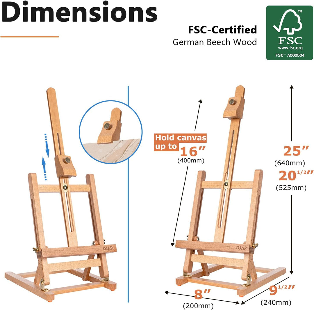 DJAR Mini-Tischstaffelei mit H-Rahmen, 63,5 cm, Staffelei aus Buchenholz, tragbar, für Malerei, Disp