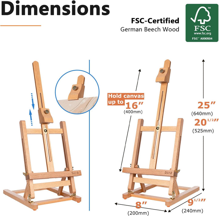 DJAR Mini-Tischstaffelei mit H-Rahmen, 63,5 cm, Staffelei aus Buchenholz, tragbar, für Malerei, Disp