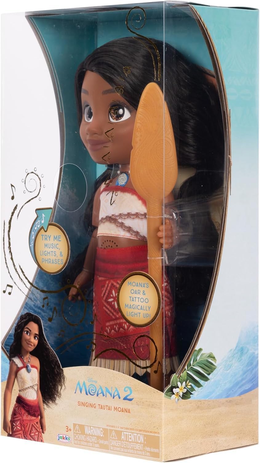 Disney Vaiana 2 Sängerin Vaiana 35 cm Puppe mit Ruder, Offiziell Jakks Pacific, Beinhaltet EIN leuch