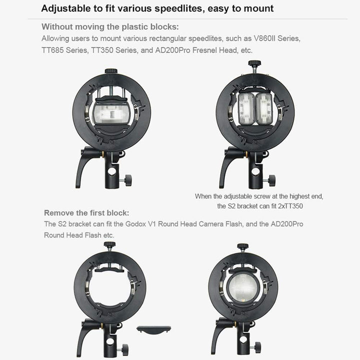 Godox S2 Speedlite S-Type Halterung Bowens Mount Blitzhalter für Godox V1 AD200Pro AD400Pro AD200 AD